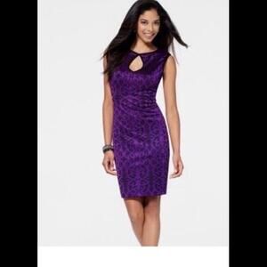 👗🟣CACHE Purple Black Keyhole Neck Sleeveless Sheath Dress Size 10 NWOT